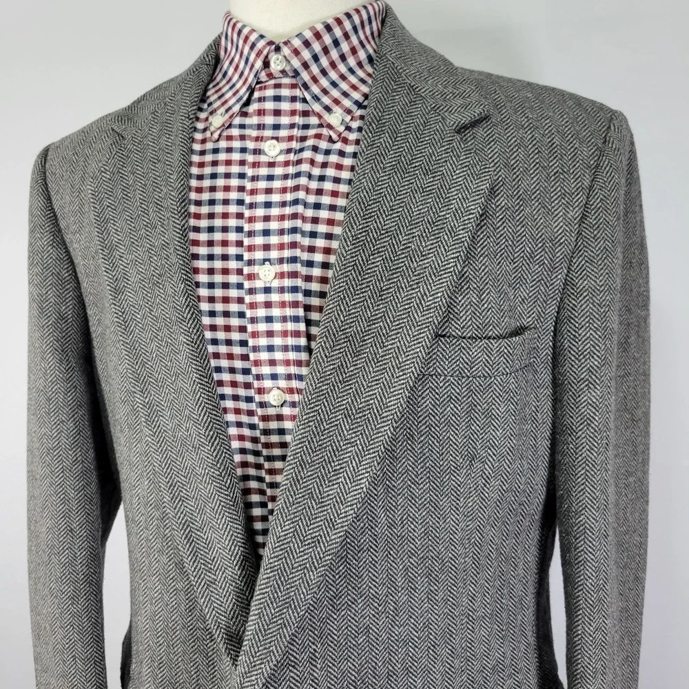 Austin Reed Men's Tweed Sport Coat Blazer Two Button Gray‎ Red Herringbone 44R